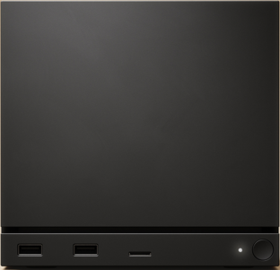Steam Machine light bar off with a solid white indicator LED, showing standby mode