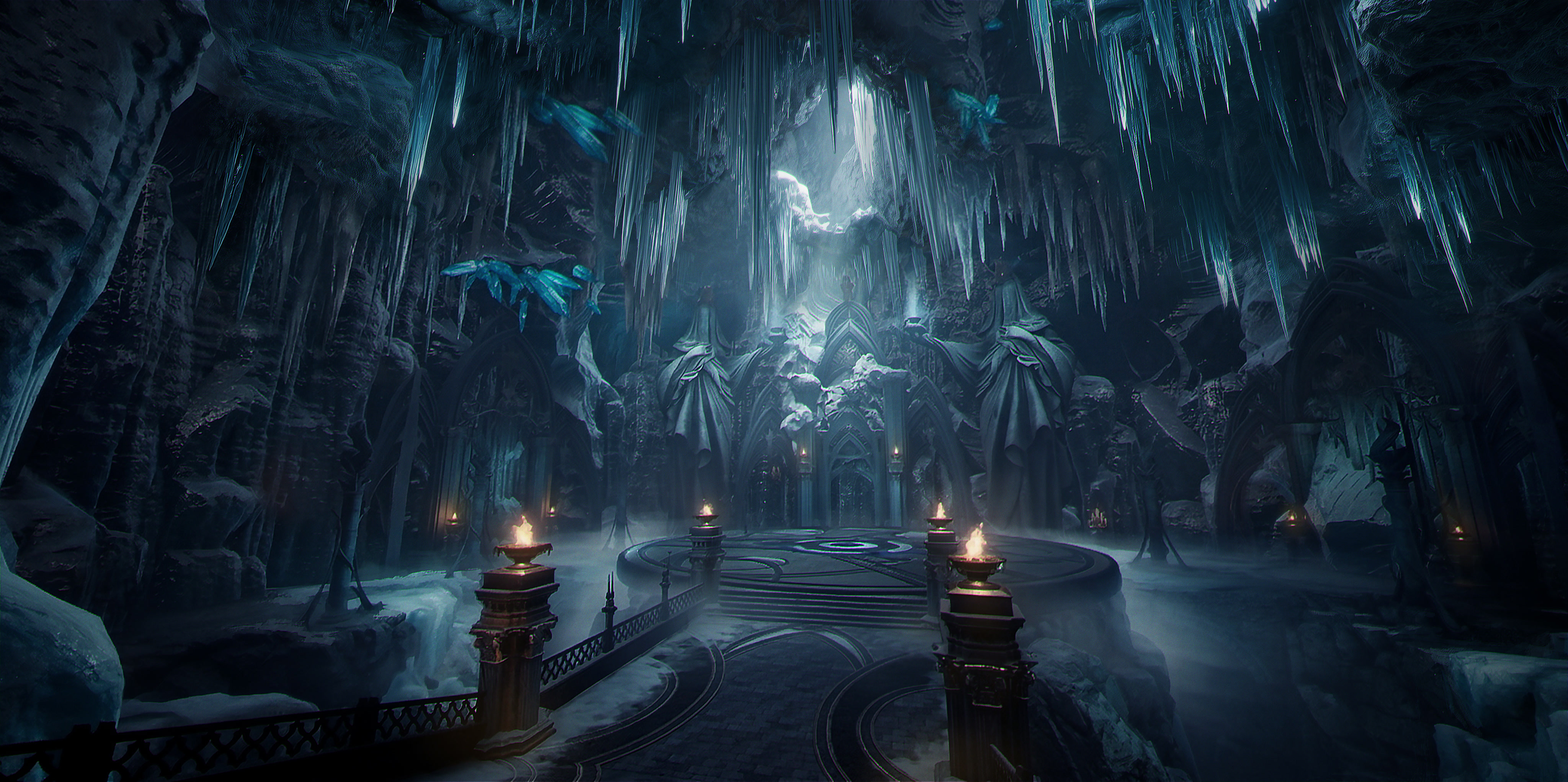 Q: What kind of theme does Frostbreath Cave embody?