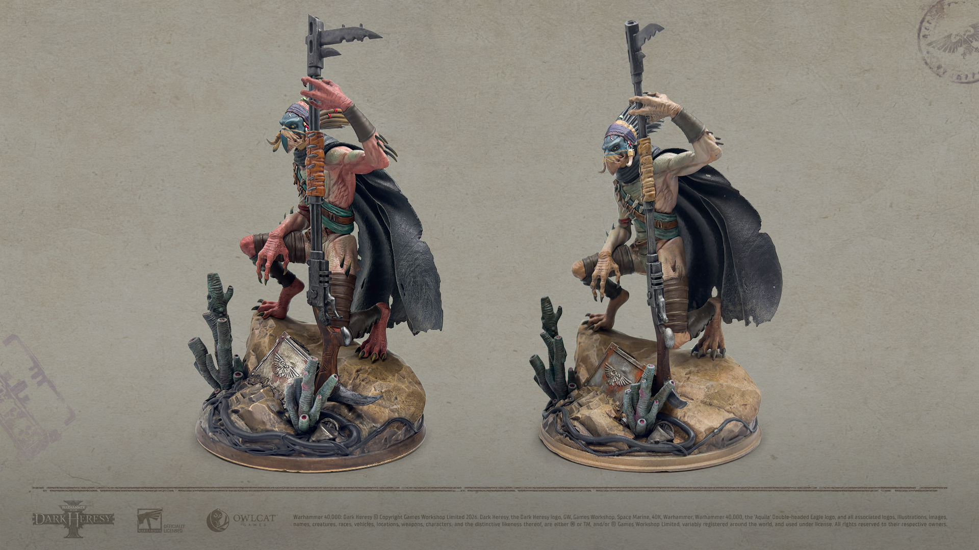 NEWS - Warhammer 40 000 : Dark Heresy : La figurine Kroot de l'édition Collector 8 Essais de couleurs pour la figurine de Ra'akhti