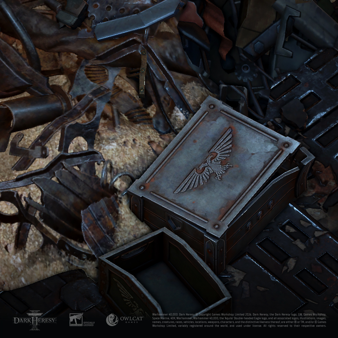 NEWS - Warhammer 40 000 : Dark Heresy : La figurine Kroot de l'édition Collector 6 Détail de la caisse de Marisportum Sectoris sur le socle de la figurine