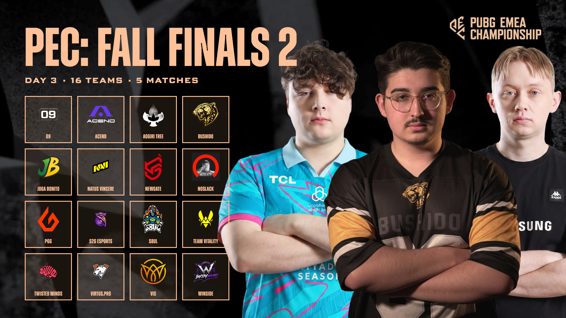 绝地求生PEC秋季赛Finals 2第3日：10月4日赛程、16支队伍与直播掉宝
