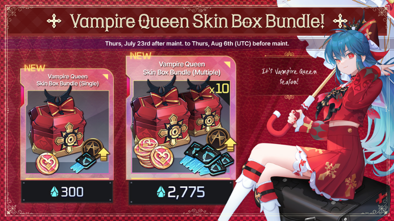 The Vampire Queen's Log-in Event & Skin Box Bundles are back!