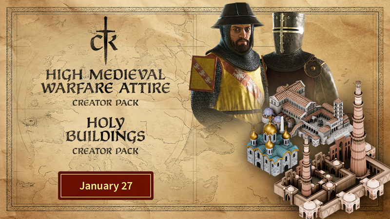 Crusader Kings III Crusader Kings III 综合资讯攻略 · "High Medieval Warfare Attire" & "Holy Buildings" - Available January 27!