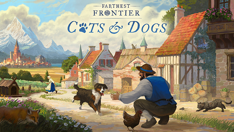 Farthest Frontier DLC Cats & Dogs avec village, chien et chat