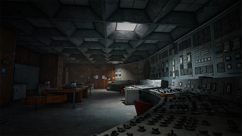 Decaying control room interior