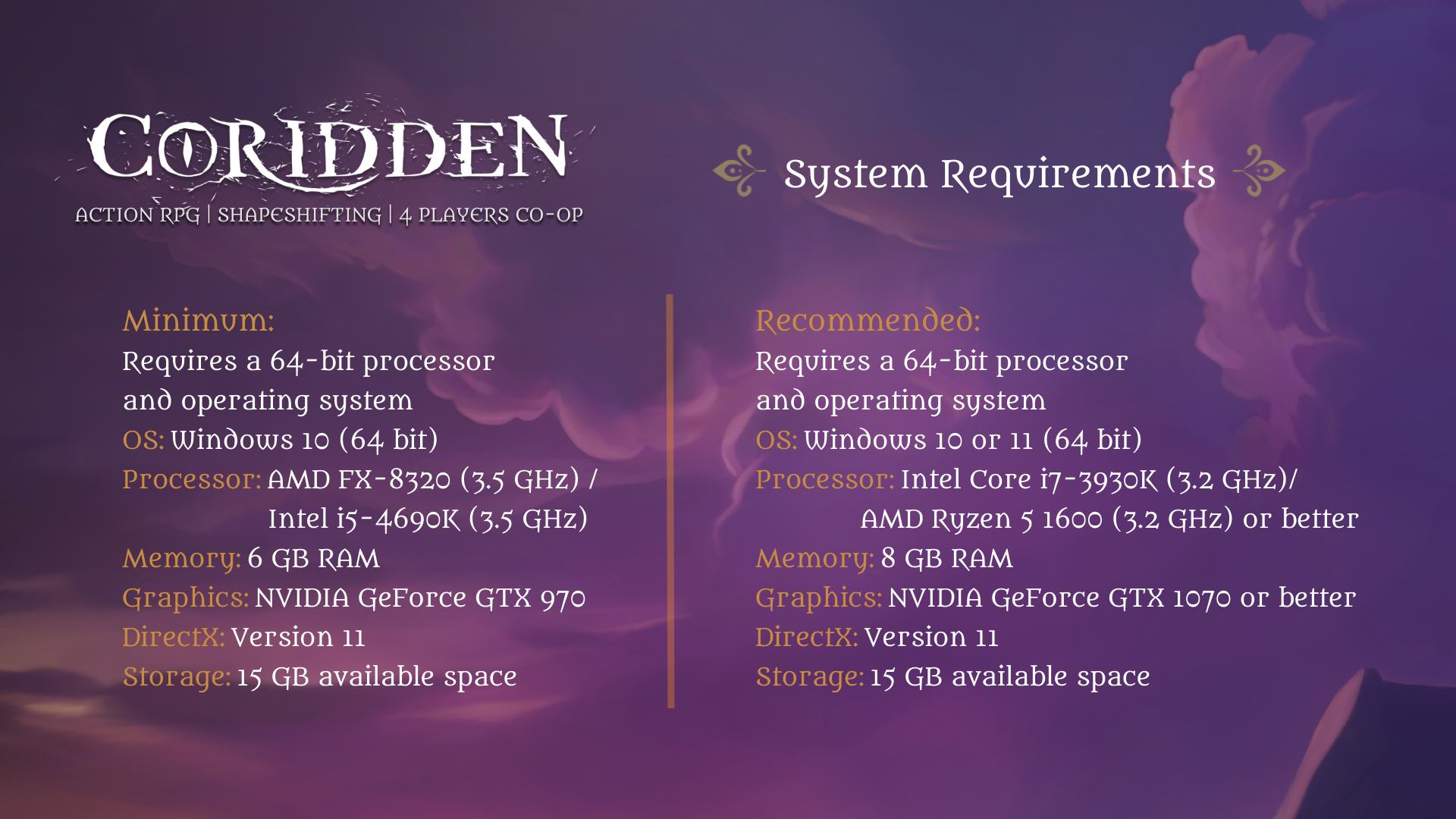 NEWS - Coridden : Configurations recommandées 1 13b12f8011e25f34905ce718e2f077ecca4d993e | RPG Jeuxvidéo