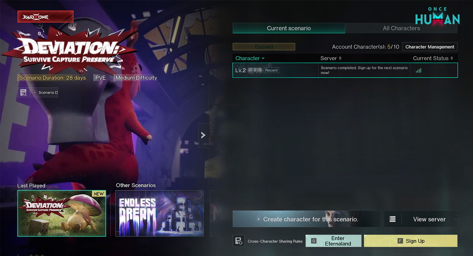 Scenario selection UI