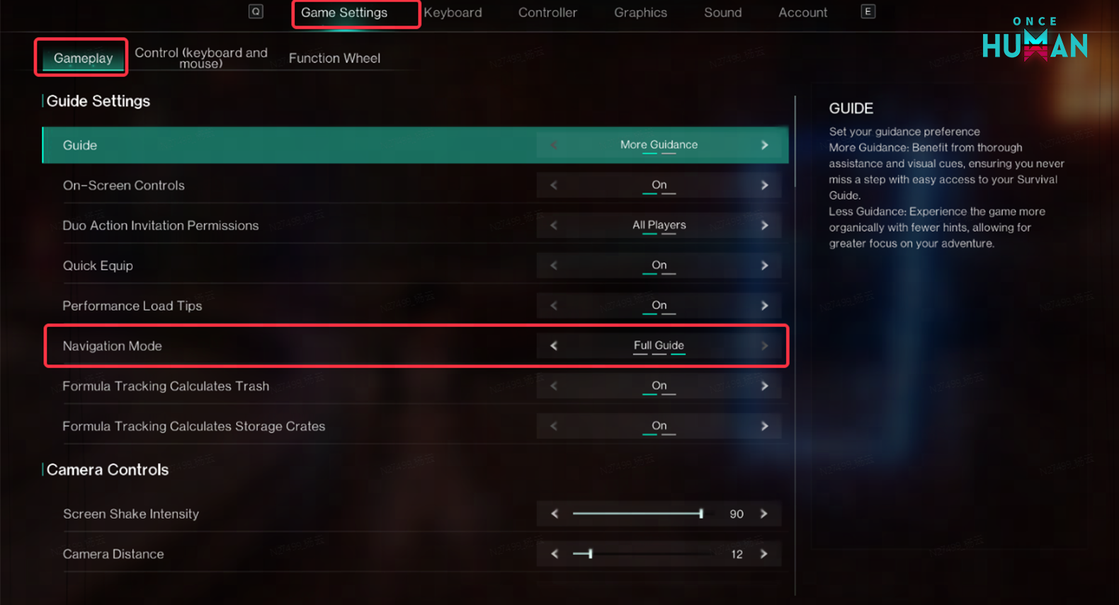 PC navigation settings