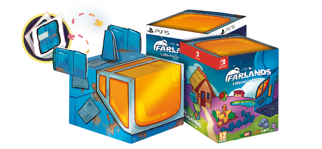 Il simulatore agricolo spaziale Farlands esce su disco l'11 dicembre, e lo studio dice che è una protesta contro Sony 4 La scatola da collezione di Farlands illustrata come l'astronave del gioco