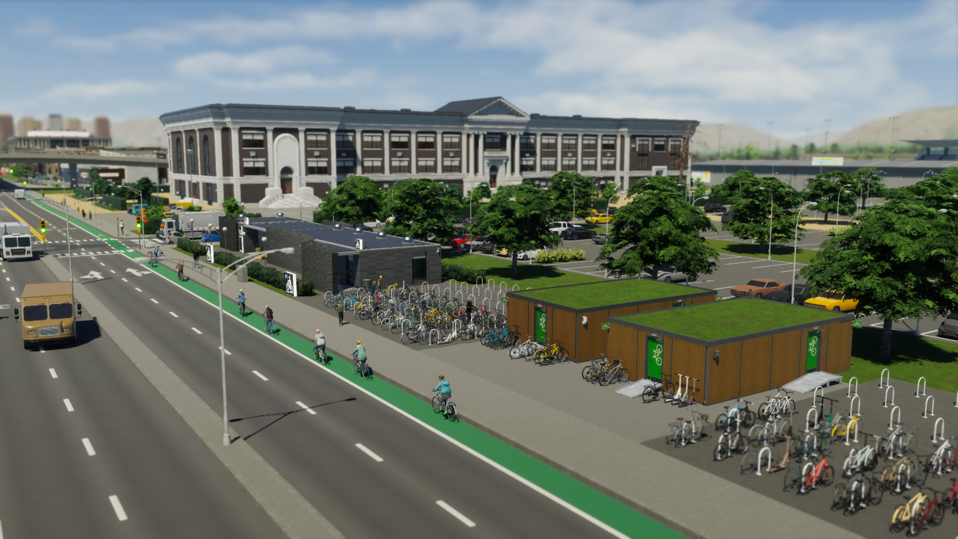 Bicycle parking next to a path