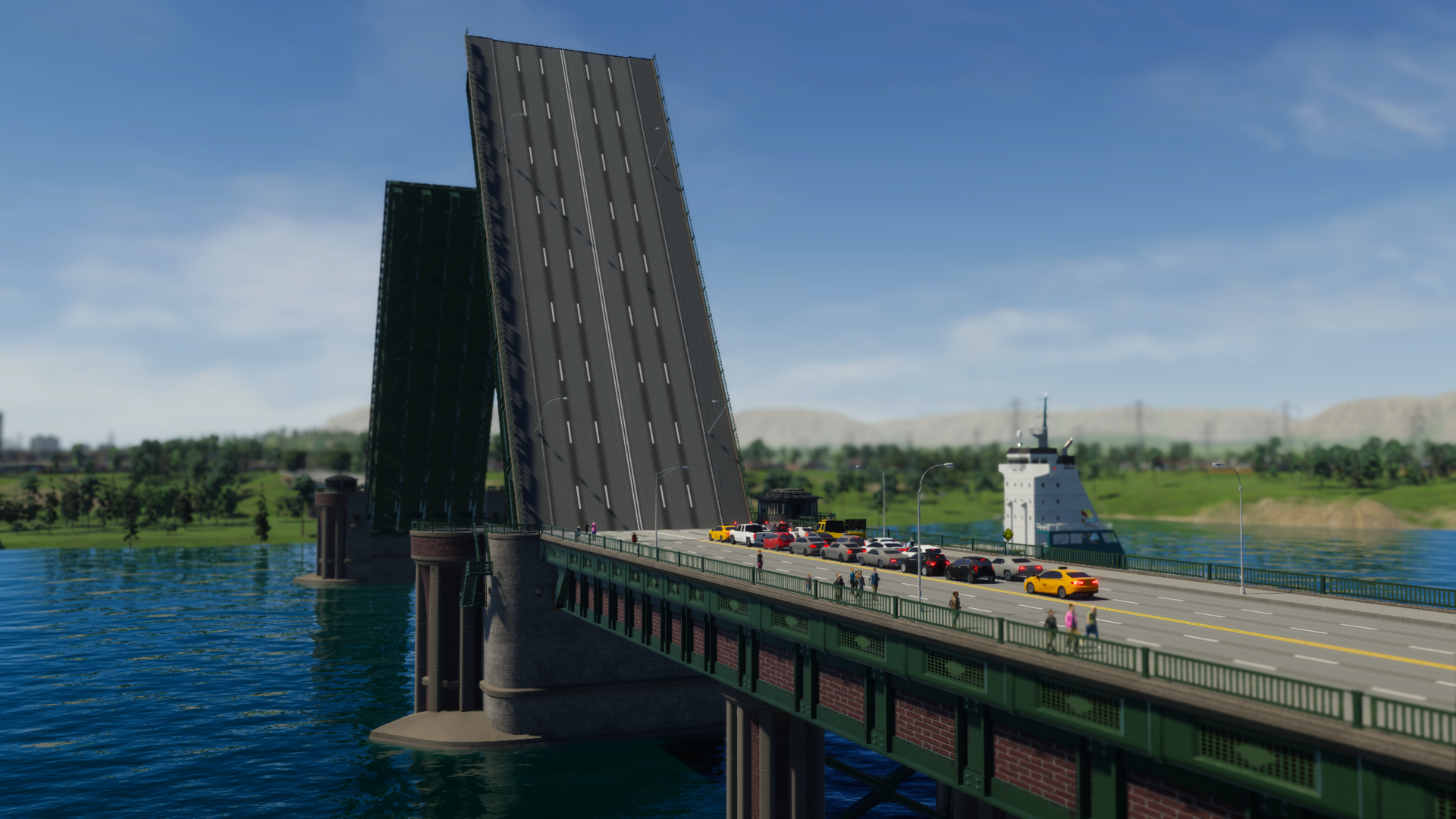 Movable bridge open for ship passage