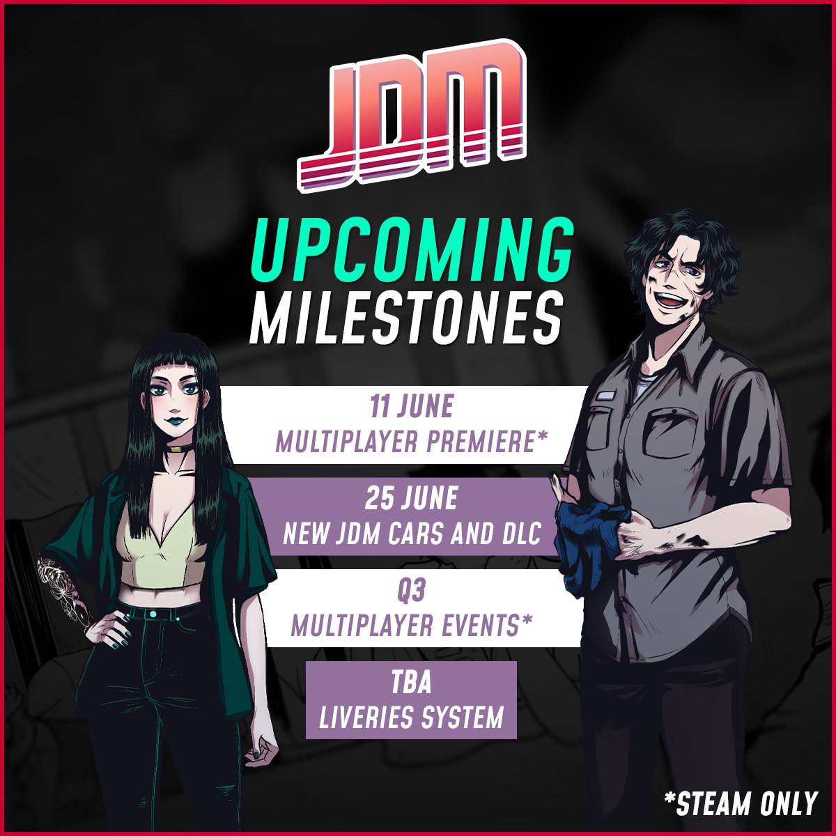 Japanese Drift Master multiplayer lobby screen showing eight player slots and car selection menu before a session starts