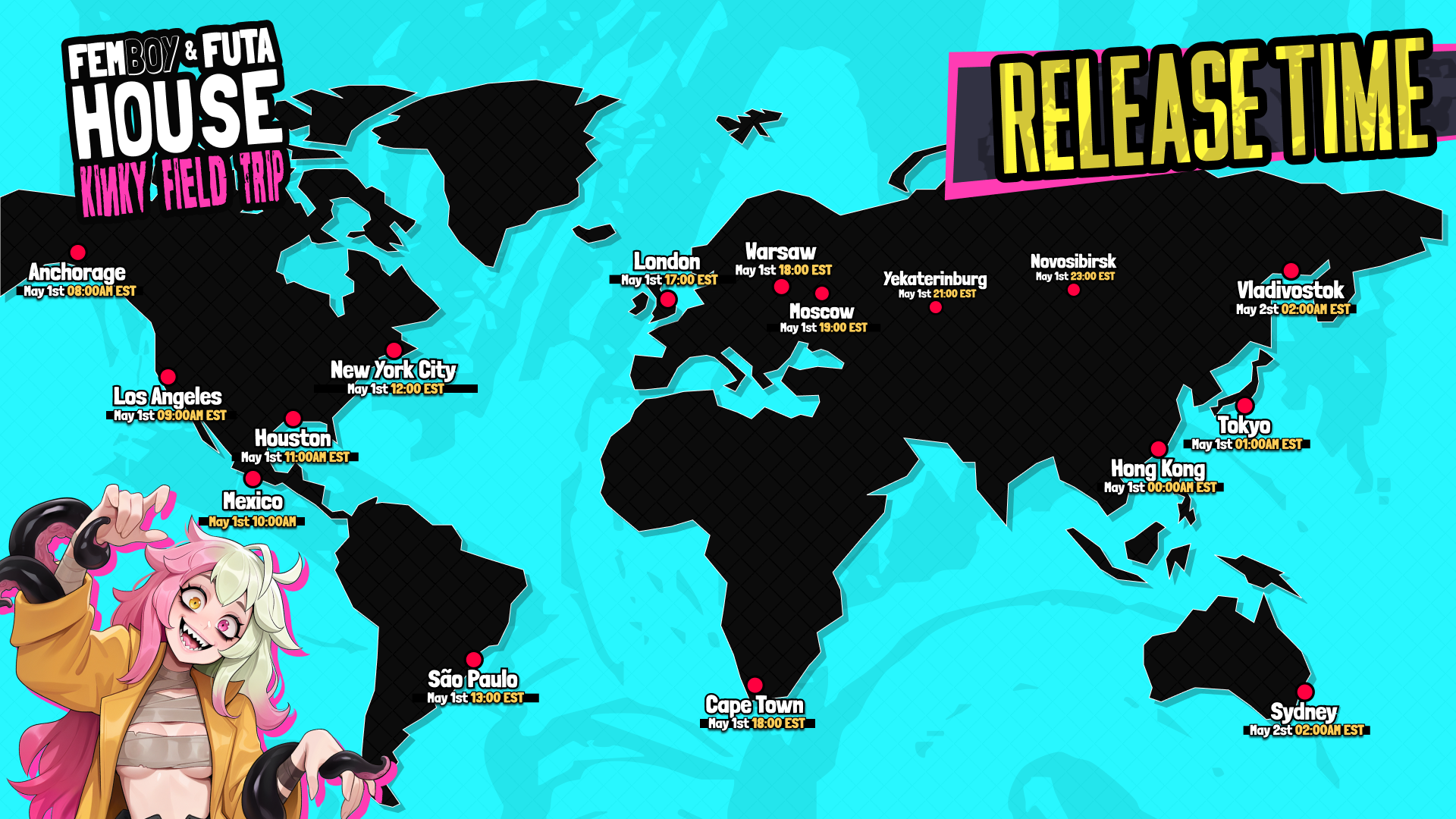 1 DAY LEFT! DLC RELEASE TIME MAP: FEMBOY FUTA HOUSE KINKY FIELD TRIP 🌍