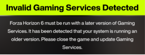Invalid Gaming Services Error Message