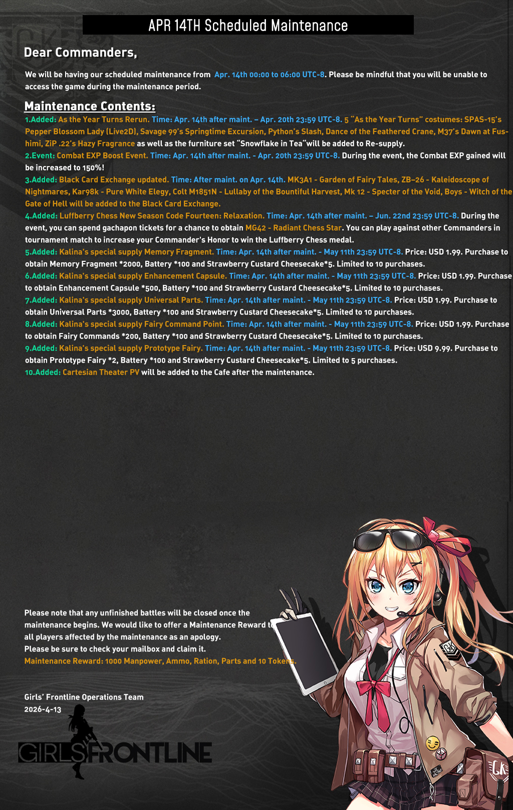 Apr. 14th Scheduled Maintenance