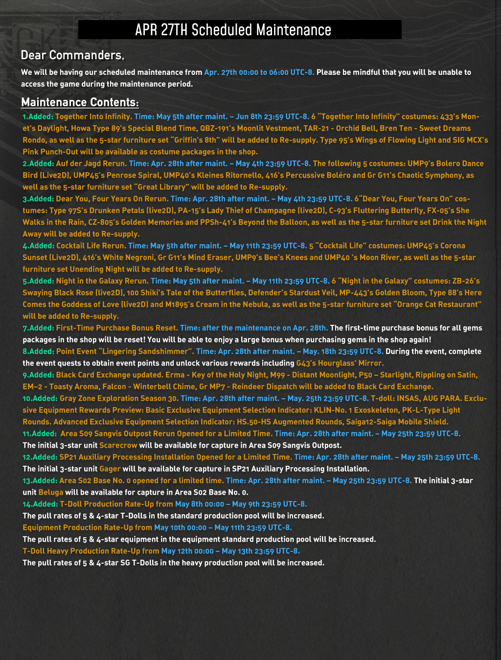 Apr. 27th Scheduled Maintenance