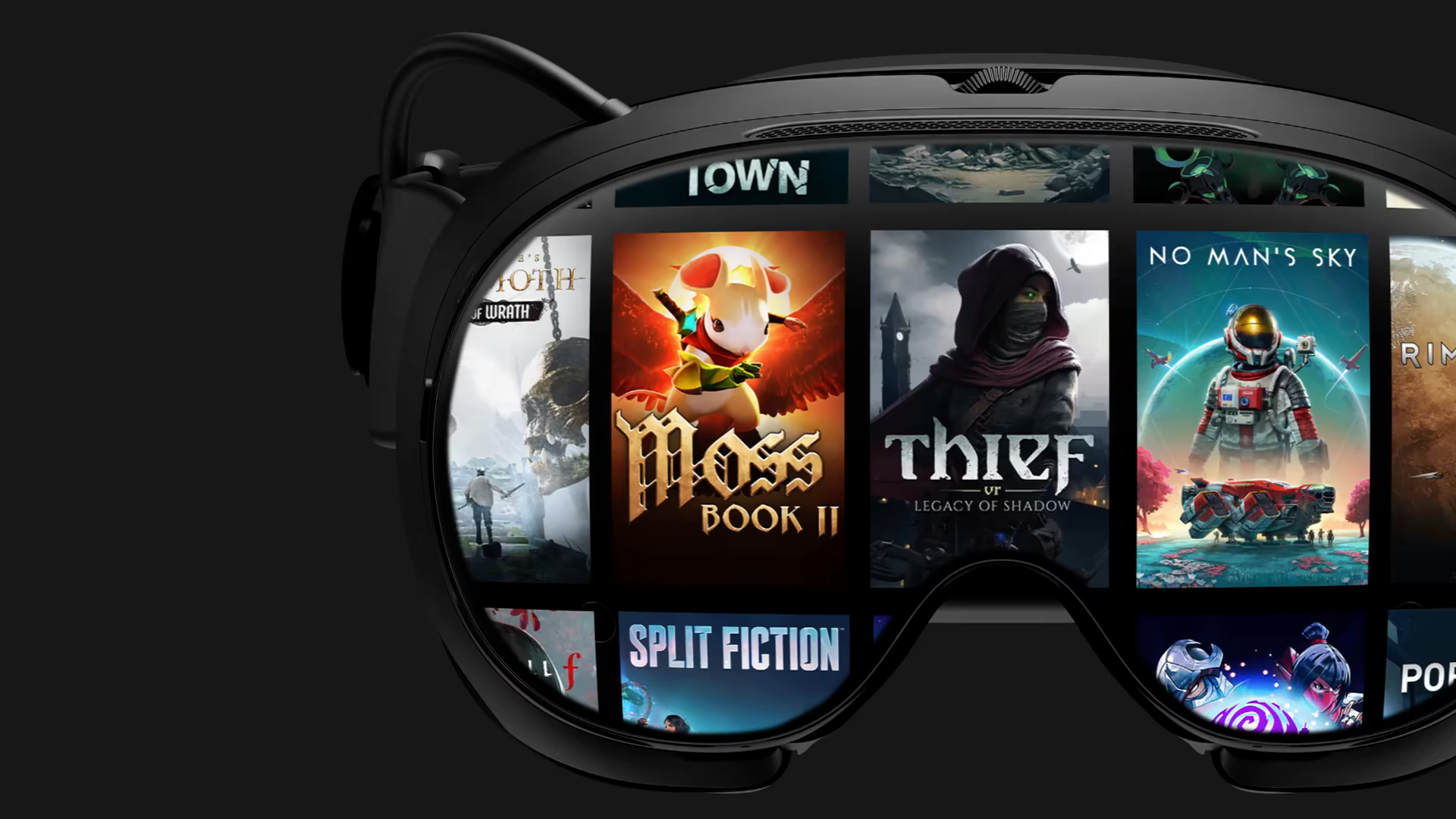 Библиотека игр Steam на виртуальном экране гарнитуры Steam Frame